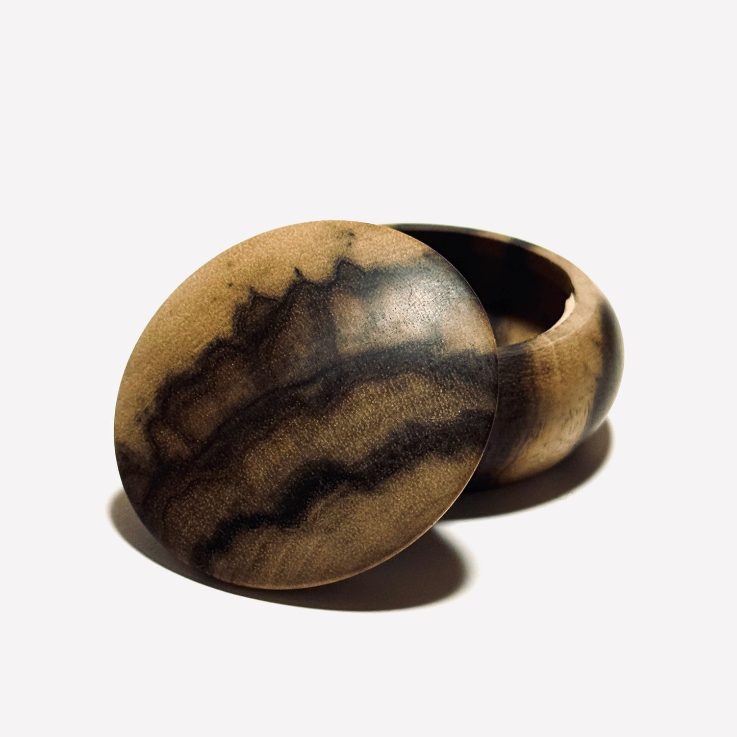 Black Persimmon Incense Box, "Vertical Wood Cut," 60mm, Manju Shape, One-Touch Opening, Premium Quality