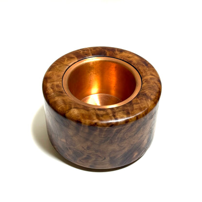 Cedar burl incense burner, titled "Zuikei" (auspicious scenery), 4 inches (120mm diameter), cylindrical shape, top quality.