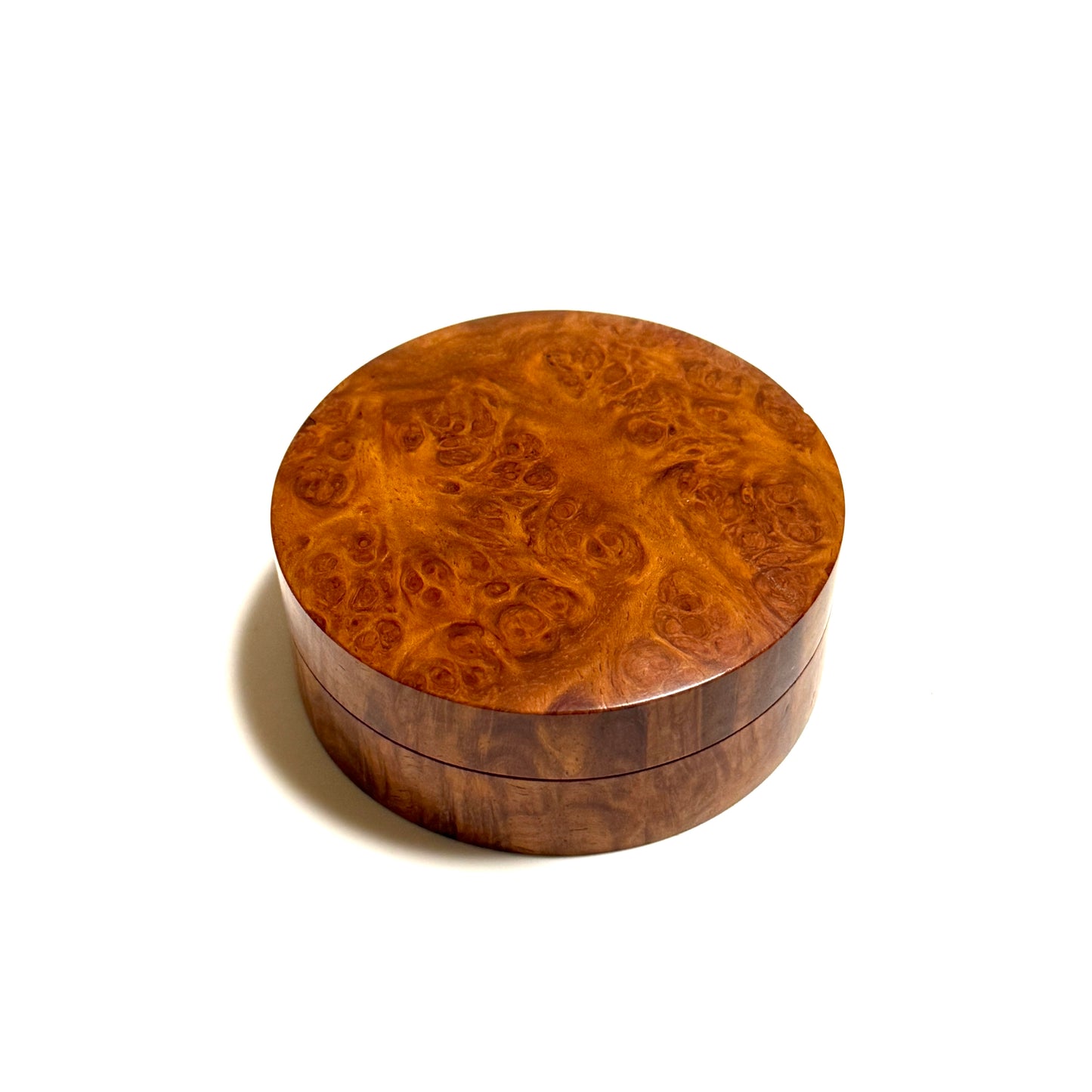 Karin burl incense box, 70mm, straight-sided, one-touch type, top quality.