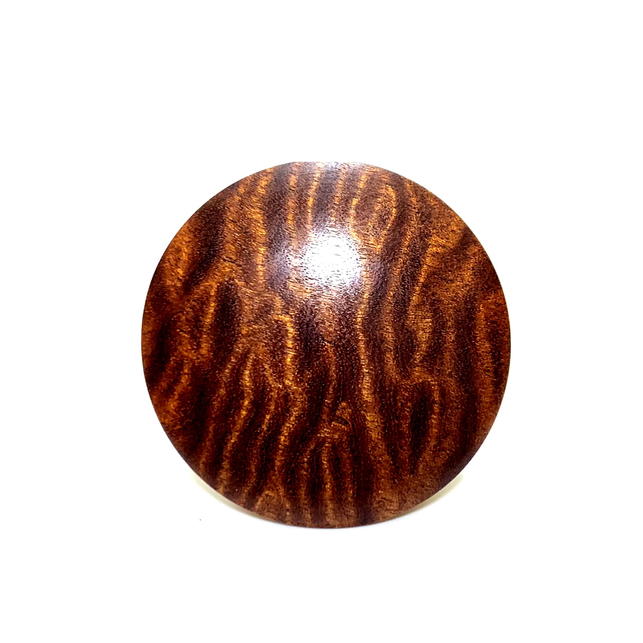 サペリ・マホガニーのリボン杢の香合　80mm　極上　まんじゅう型　1タッチ式