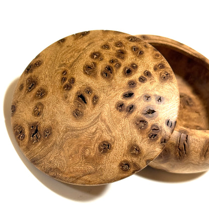 High-quality 70mm burl wood incense box, bun-shaped, one-touch opening.