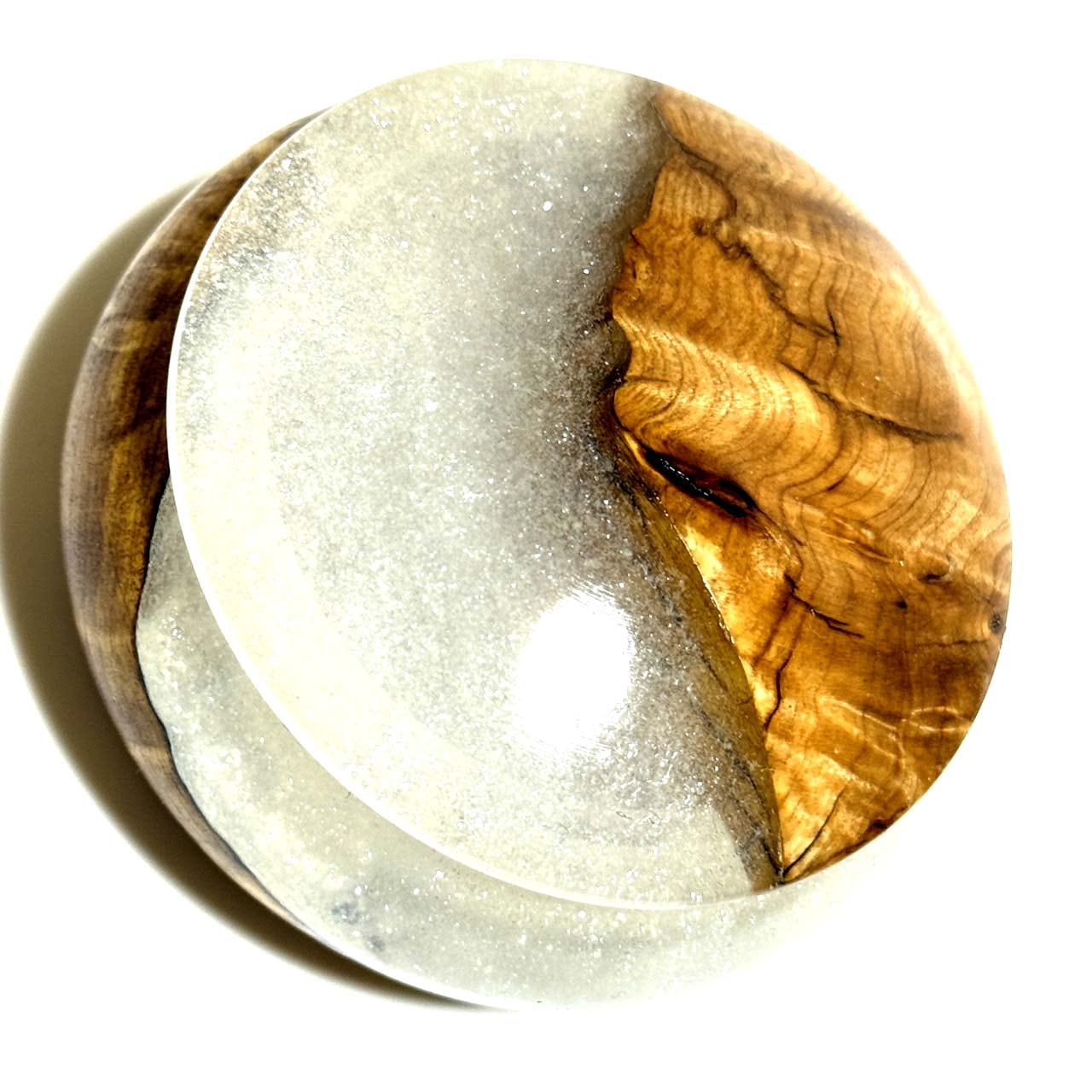 香合　レジン×ウッド ハイブリッド・ウッドの香合（楓瘤） パールホワイト色 70mm