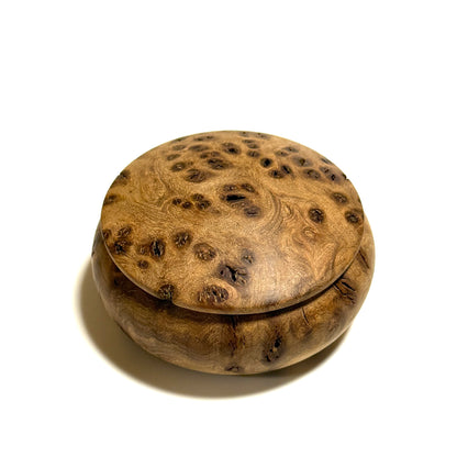 High-quality 70mm burl wood incense box, bun-shaped, one-touch opening.