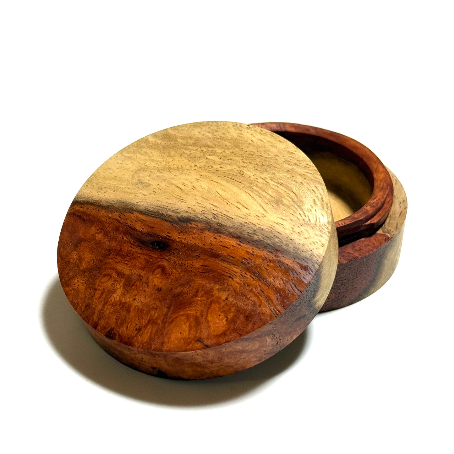 Karin burl incense box, 70mm, straight-sided, one-touch type, top quality.