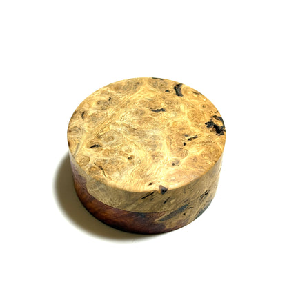 Karin burl incense box, 60mm, straight-sided, "Yugasumi" (evening mist) design, one-touch type.
