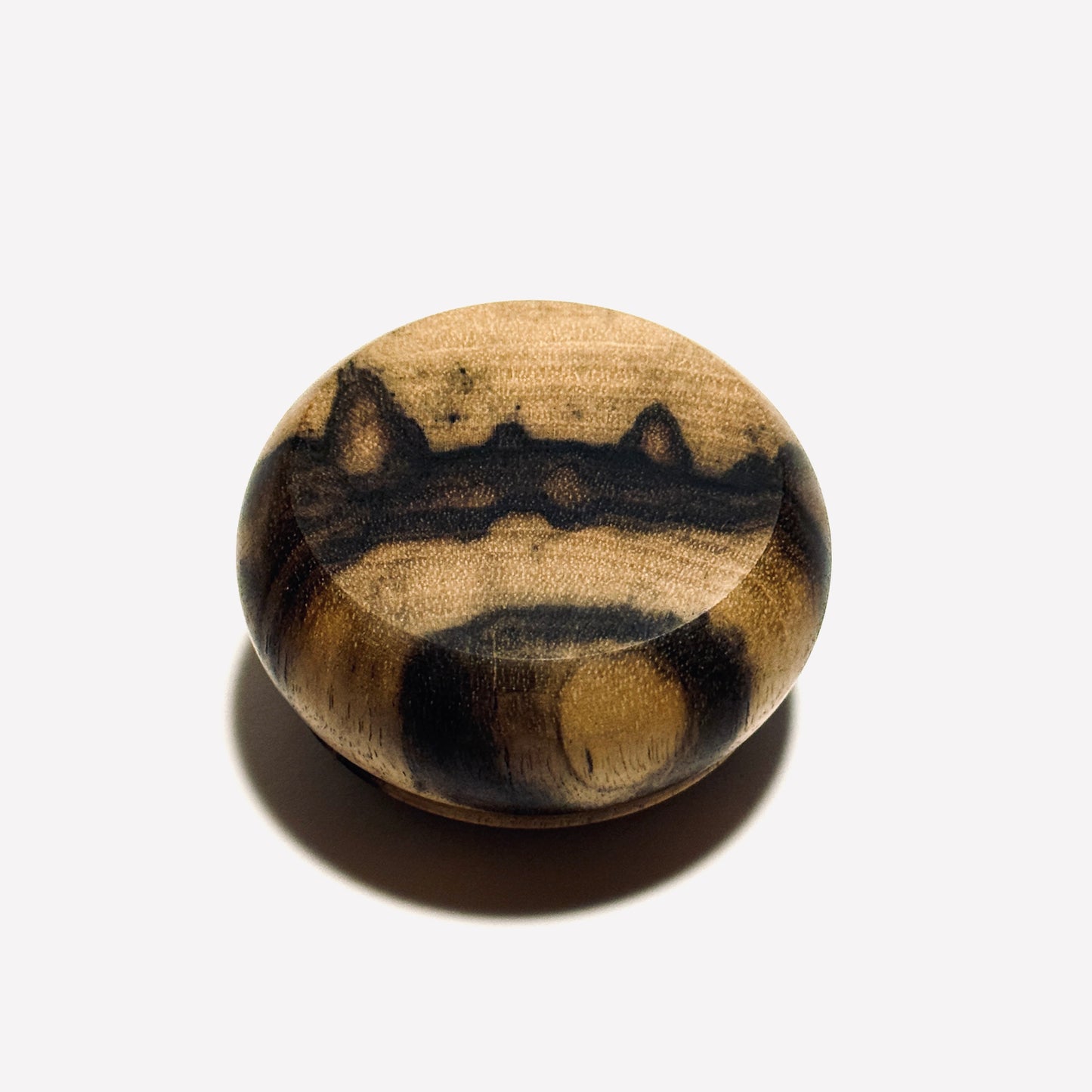 Black Persimmon Incense Box, "Vertical Wood Cut," 60mm, Manju Shape, One-Touch Opening, Premium Quality