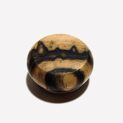 Black Persimmon Incense Box, "Vertical Wood Cut," 60mm, Manju Shape, One-Touch Opening, Premium Quality