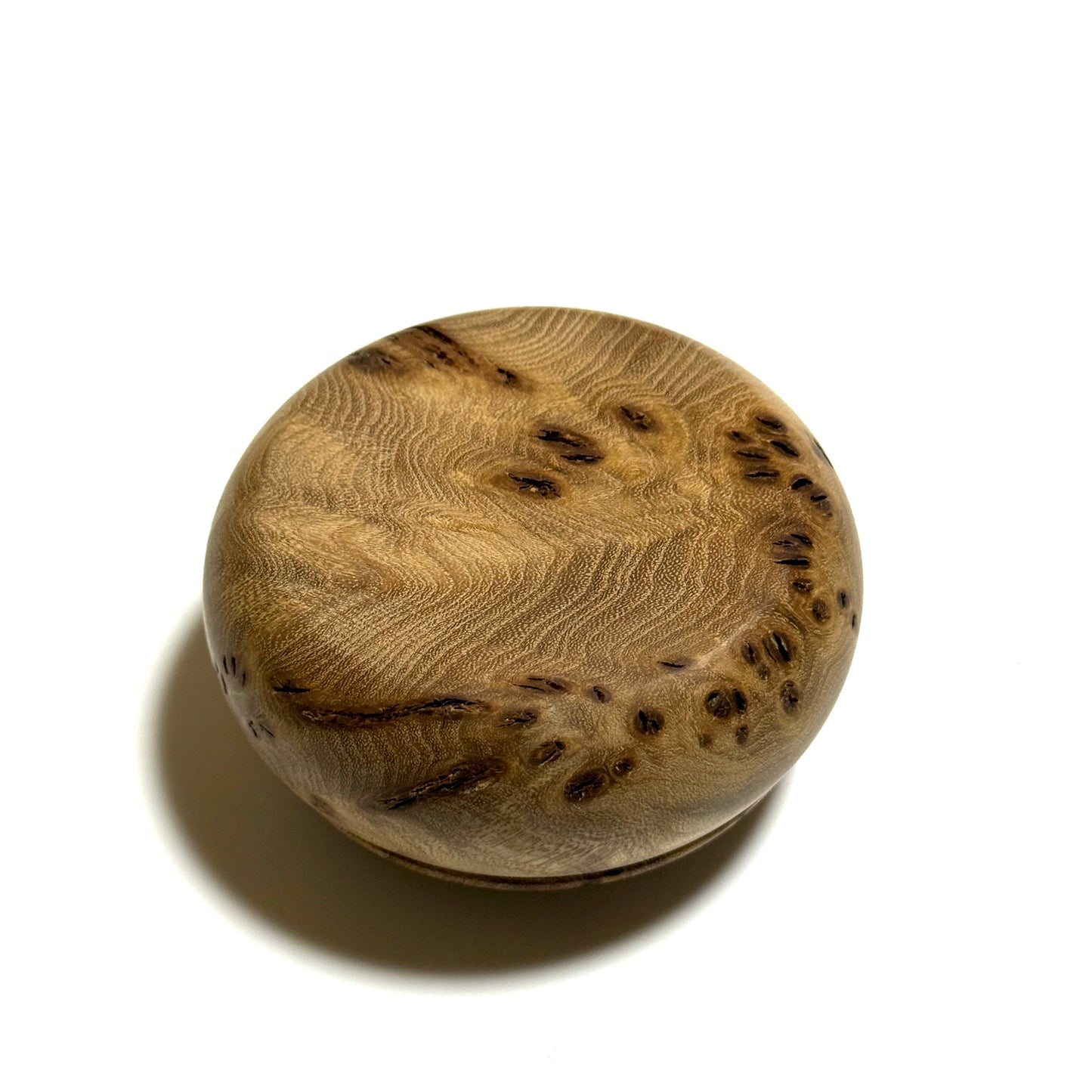High-quality 70mm burl wood incense box, bun-shaped, one-touch opening.