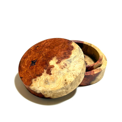 Karin burl incense box, 70mm, straight-sided, one-touch type, top quality.
