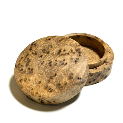 Genuine Zelkova burl incense box, 70mm, top quality, straight-sided, one-touch type.