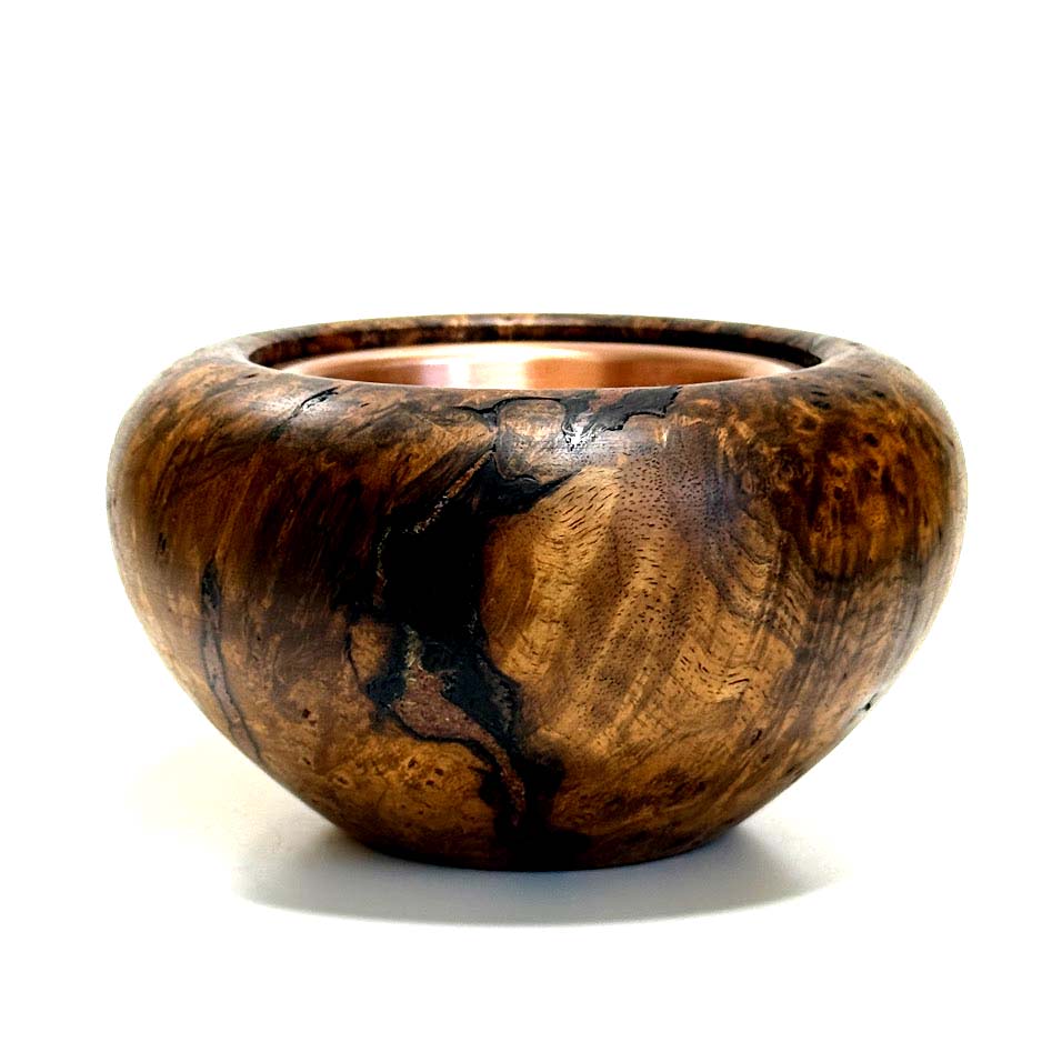 鬼胡桃瘤杢の香炉　墨流し節　4寸（120mm）頭八型　極上杢