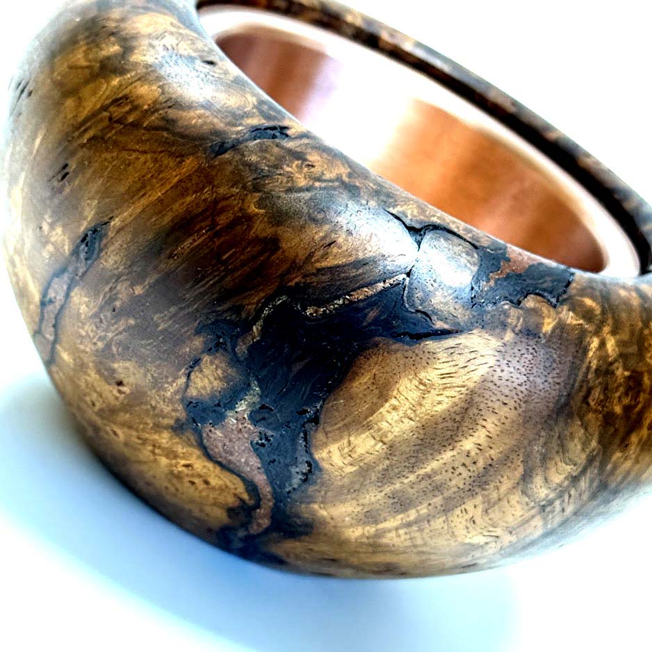 鬼胡桃瘤杢の香炉　墨流し節　4寸（120mm）頭八型　極上杢