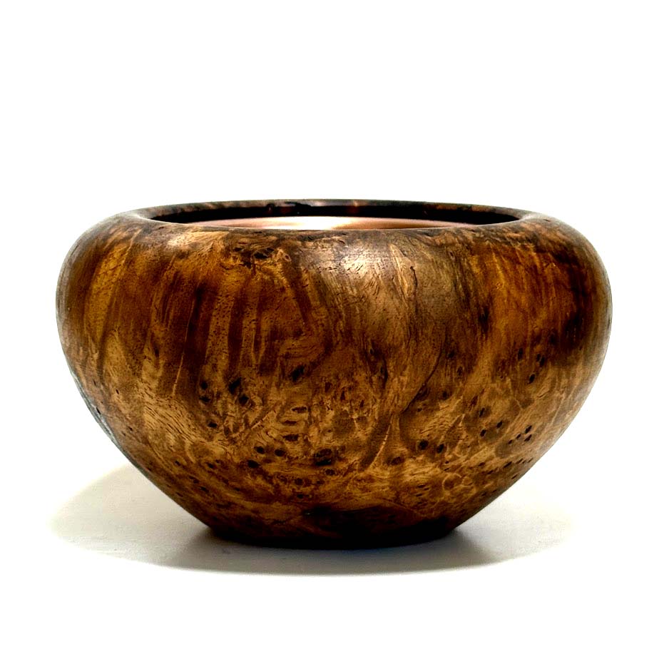 鬼胡桃瘤杢の香炉　墨流し節　4寸（120mm）頭八型　極上杢