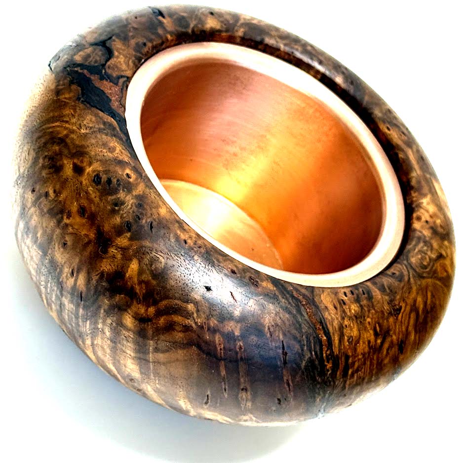 鬼胡桃瘤杢の香炉　墨流し節　4寸（120mm）頭八型　極上杢