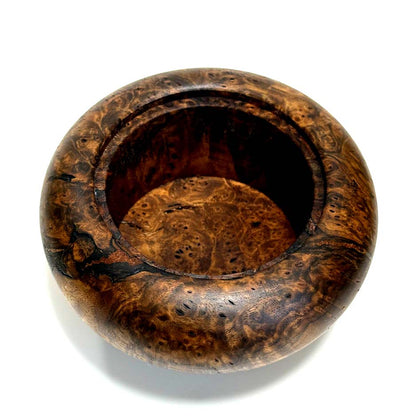 鬼胡桃瘤杢の香炉　墨流し節　4寸（120mm）頭八型　極上杢