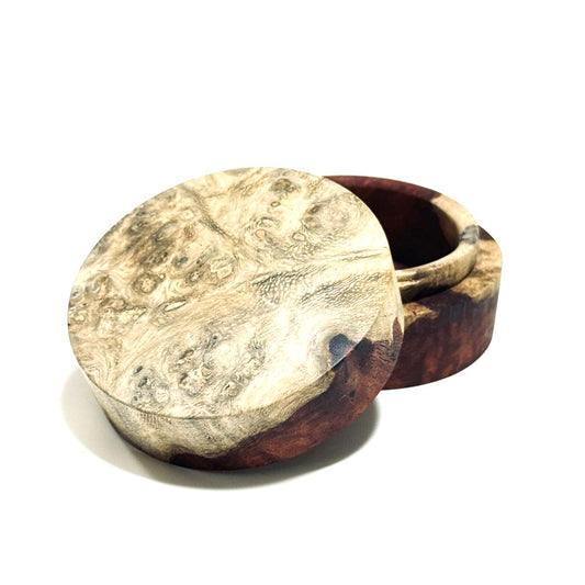 花梨瘤紅白杢の香合　60mm　切立型　夕霞（ゆうがすみ）　1タッチ式