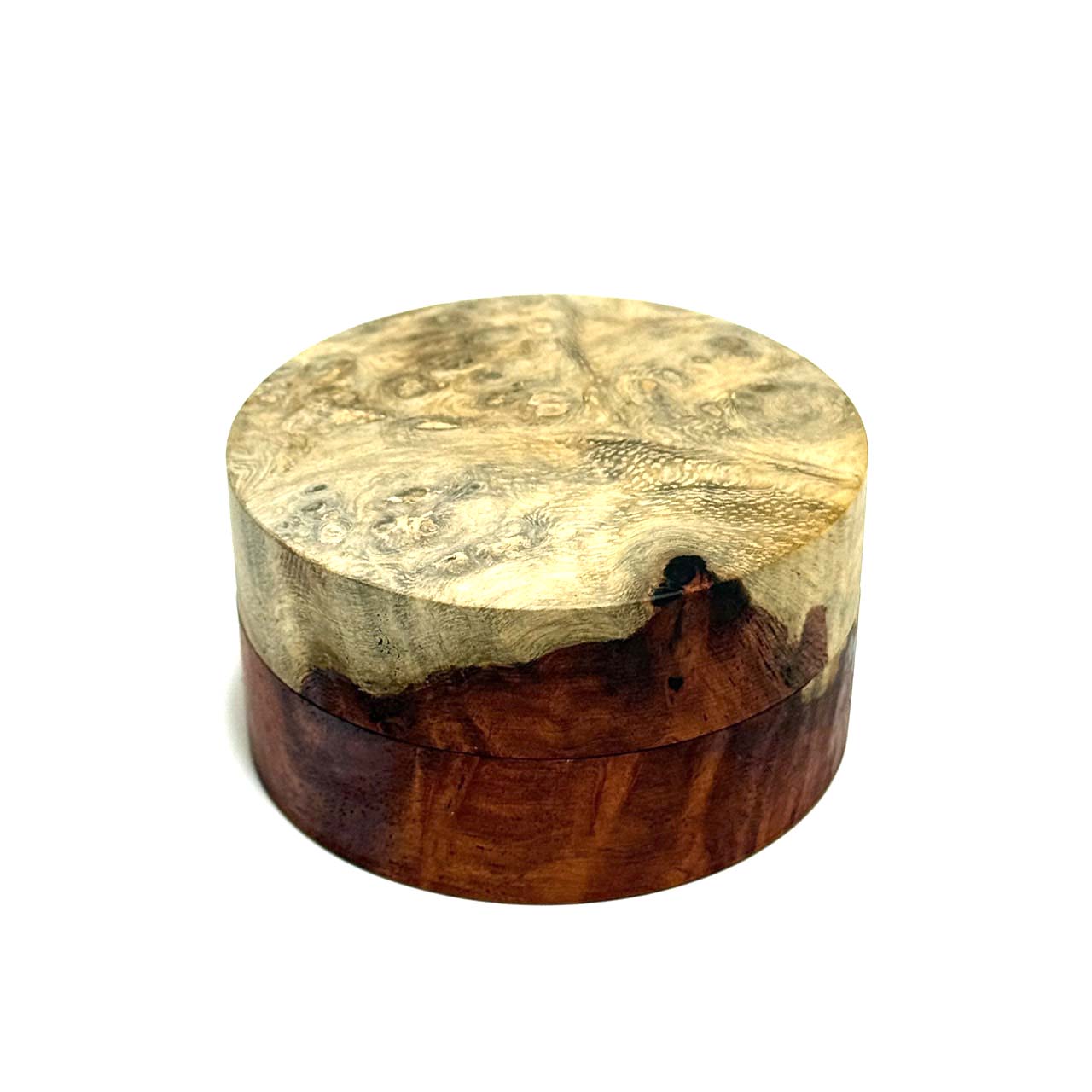 花梨瘤紅白杢の香合　60mm　切立型　夕霞（ゆうがすみ）　1タッチ式