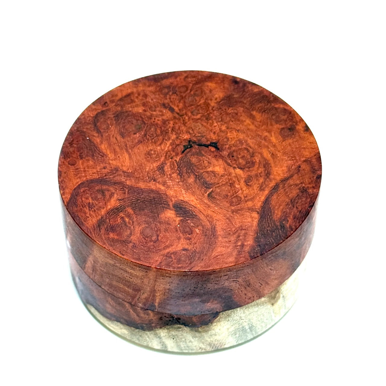 花梨瘤紅白杢の香合　60mm　切立型　夕霞（ゆうがすみ）　1タッチ式