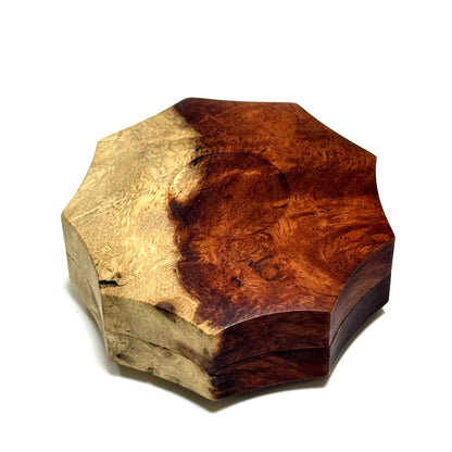 九拝香合　花梨瘤紅白杢の香合　70mm　九角形型　1タッチ式　極上