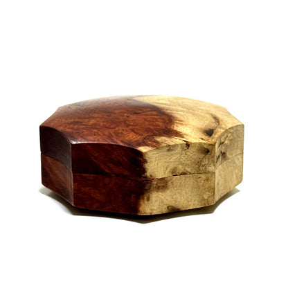 九拝香合　花梨瘤紅白杢の香合　70mm　九角形型　1タッチ式　極上