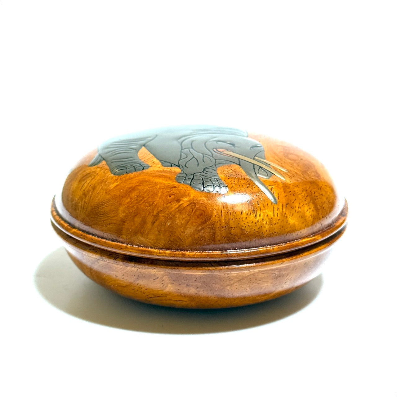 俵屋宗達「白象」高蒔絵の香合　花梨瘤　70mm　はまぐり型　1タッチ式　極上