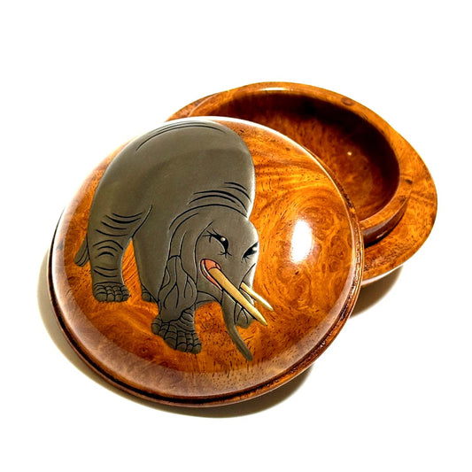 俵屋宗達「白象」高蒔絵の香合　花梨瘤　70mm　はまぐり型　1タッチ式　極上