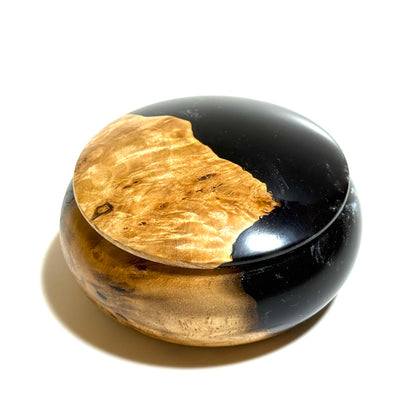 ハイブリッド・ウッドの香合（胡桃瘤）　墨色　70mm　まんじゅう型　1タッチ式